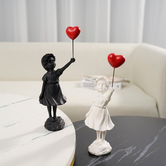 Little Girl with Balloon Resin Art Sculpture