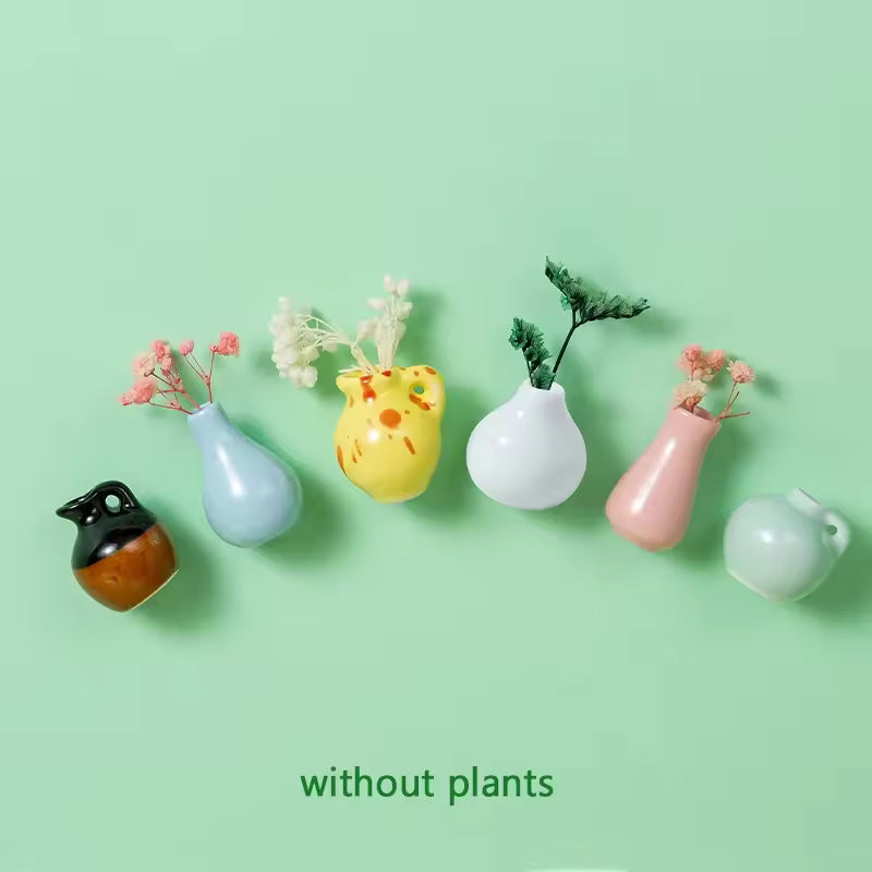 Cute Plant Ceramic Vase Fridge Magnets